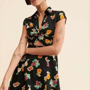 Urban Outfitters Black Harlow Fruit Cap Sleeve Cutout Dress